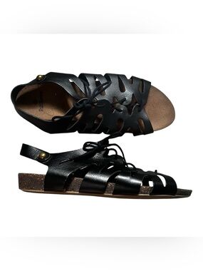Ruff Hewn Black Cutout Lace-Up Women's Sandals